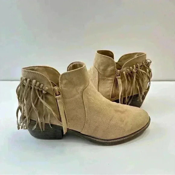 American Eagle Boots Brown Tan Suede Fringed Side Zip Womens Size 9.5 - Picture 6 of 10